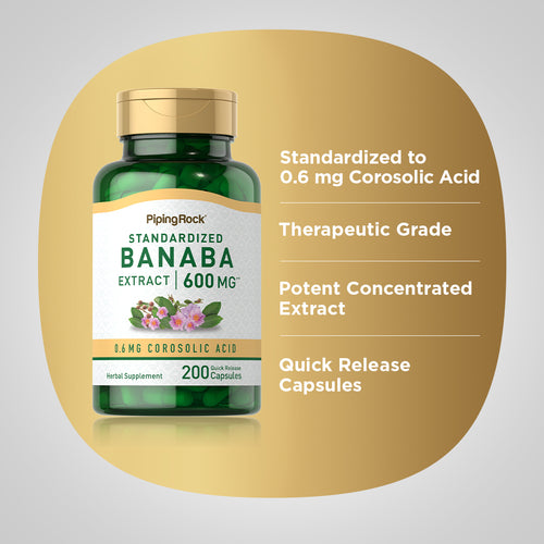 Banaba Extract (0.6 mg Corosolic Acid), 600 mg, 200 Quick Release Capsules Benefits