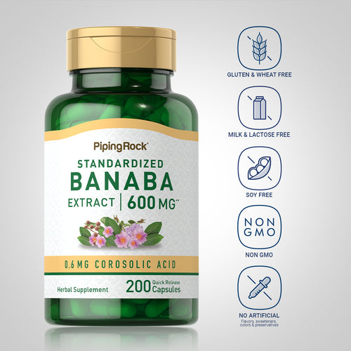 Banaba Extract (0.6 mg Corosolic Acid), 600 mg, 200 Quick Release Capsules Dietary Attribute