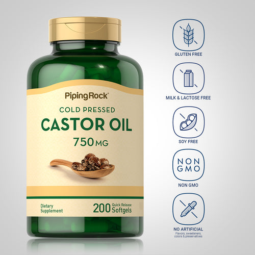 Castor Oil (Cold Pressed), 750 mg, 200 Quick Release Softgels Dietary Attributes