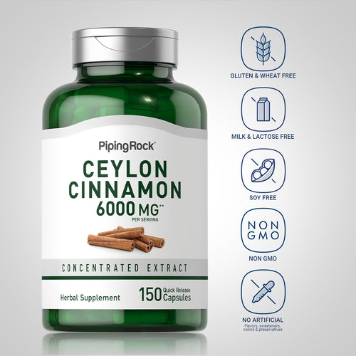 Ceylon Cinnamon, 6000 mg (per serving), 150 Quick Release Capsules Dietary Attributes