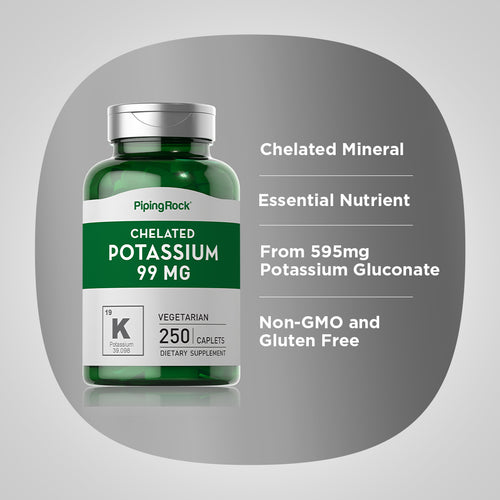 Chelated Potassium (Gluconate), 99 mg, 250 Caplets-Benefits
