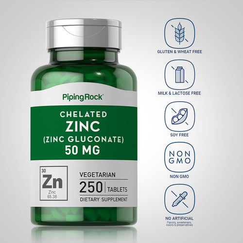 Chelated Zinc (Gluconate), 50 mg, 250 Tablets Dietary Attrtibutes