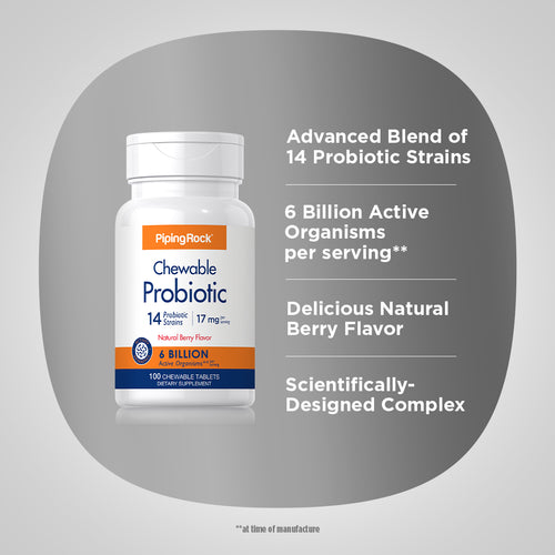 Chewable Probiotic 14 Strains 6 Billion Organisms (Natural Berry), 100 Chewable Tablets-Benefits