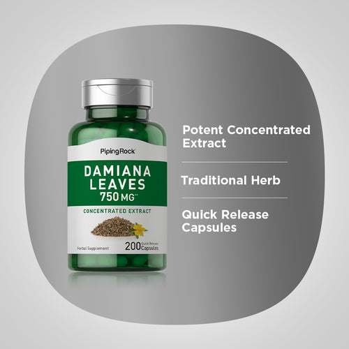 Damiana Leaves, 750 mg, 200 Quick Release Capsules-Benefits