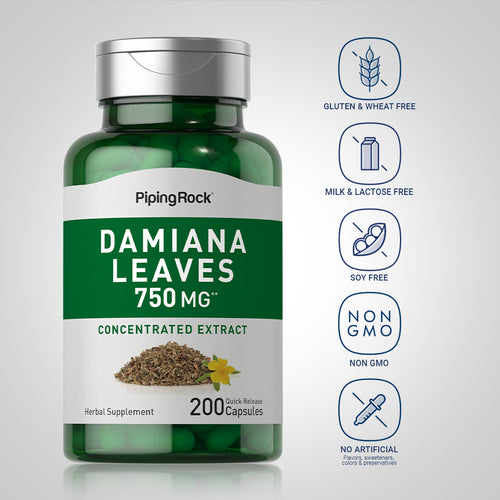 Damiana Leaves, 750 mg, 200 Quick Release Capsules-Dietary Attribute