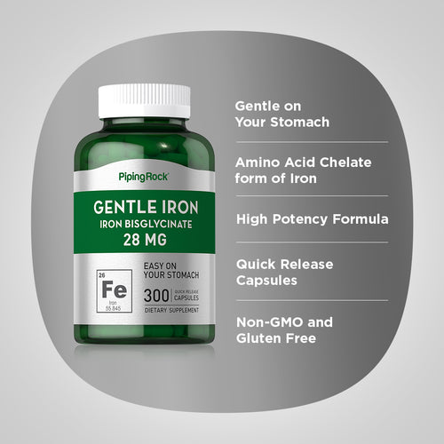 Gentle Iron (Iron Bisglycinate), 28 mg, 300 Quick Release Capsules Benefits