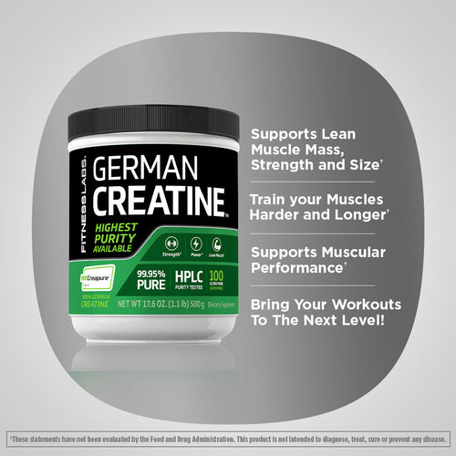 German Creatine Monohydrate (Creapure), 5000 mg (per serving), 1.1 lb (500 g) Bottle Benefits