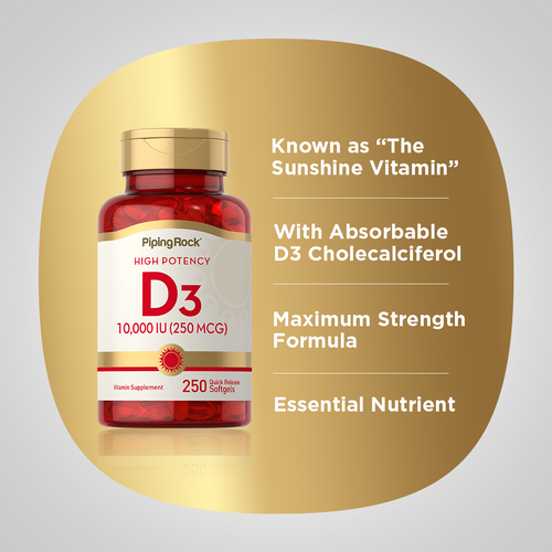 High Potency Vitamin D3 10,000 IU 250 Quick Release Softgels Benefits
