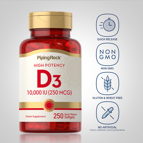 High Potency Vitamin D3 10,000 IU 250 Quick Release Softgels Dietary Attributes