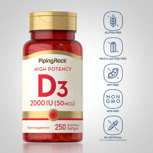 High Potency Vitamin D3 2000 IU 250 Quick Release Softgels Attribute