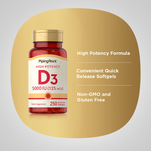 High Potency Vitamin D3, 5000 IU, 250 Quick Release Softgels -Benefits