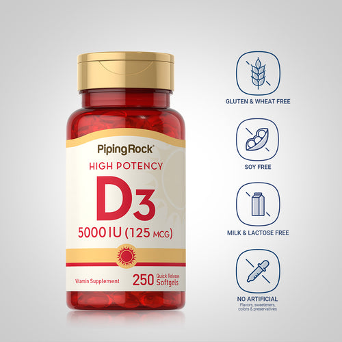 High Potency Vitamin D3, 5000 IU, 250 Quick Release Softgels -Dietary Attribute