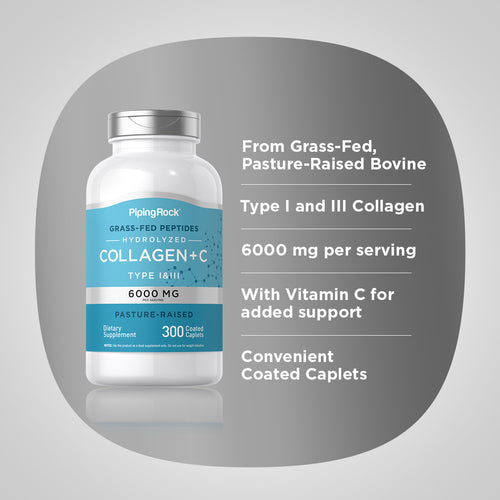 Hydrolyzed Collagen Type I & III, 6000 mg (per serving), 300 Coated Caplets-Benefits