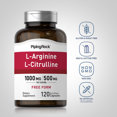 L-Arginine 1000 mg & Citrulline 500 mg, 1000500 mg, 120 Quick Release Capsules -Dietary Attribute