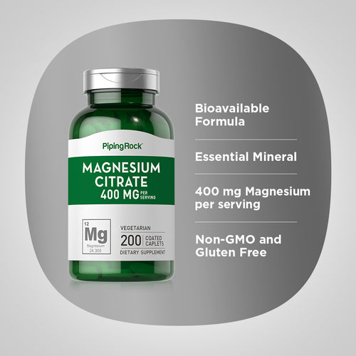 Magnesium Citrate, 400 mg (per serving), 200 Coated Caplets Benefits