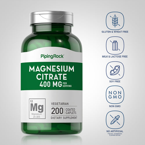Magnesium Citrate, 400 mg (per serving), 200 Coated Caplets Dietary Attribute