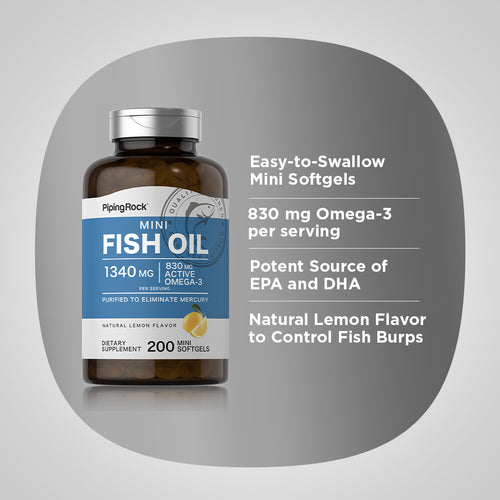 Mini Omega-3 Fish Oil Lemon Flavor, 1300 mg (per serving), 200 Mini Softgels Benefits