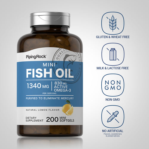 Mini Omega-3 Fish Oil Lemon Flavor, 1300 mg (per serving), 200 Mini Softgels Dietary Attributes
