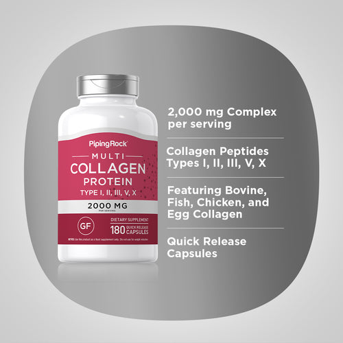 Multi Collagen Protein (Types I, II, III, V, X), 2000 mg (per serving), 180 Quick Release Capsules-Benefits