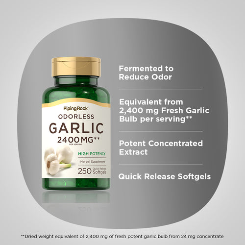 Odorless Garlic, 2400 mg (per serving), 250 Quick Release Softgels Benefits