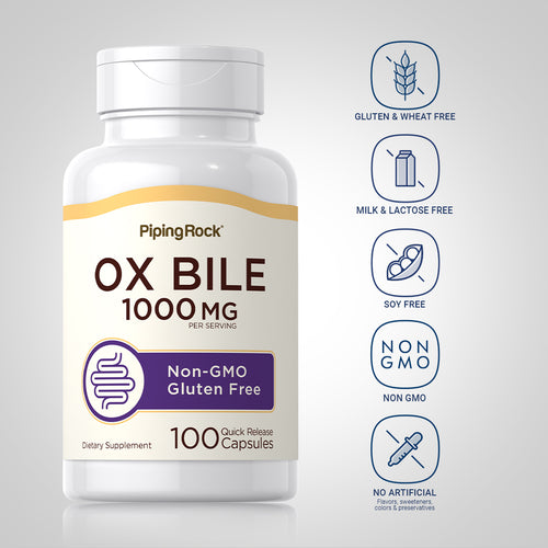 Ox Bile, 1000 mg (per serving), 100 Quick Release Capsules Dietary Attribute