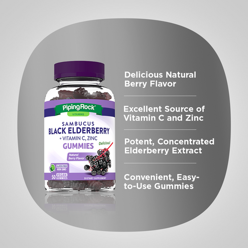 Sambucus Black Elderberry plus C & Zinc Gummies (Natural Berry) 50 Vegan Gummies Benefits