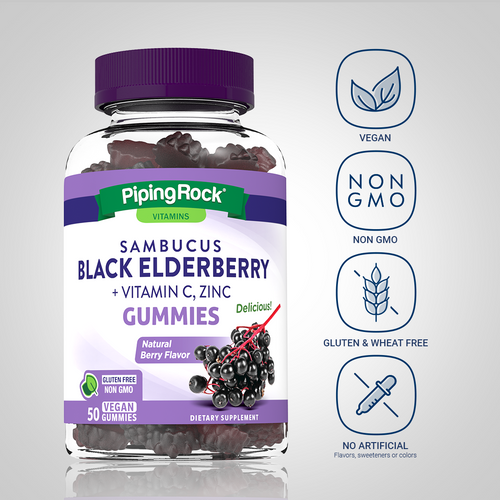 Sambucus Black Elderberry plus C & Zinc Gummies (Natural Berry) 50 Vegan Gummies Dietary Attributes
