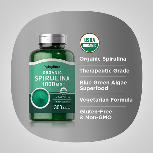Spirulina (Organic), 1000 mg (per serving), 300 Vegetarian Tablets Benefits