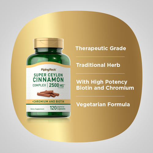 Super Ceylon Cinnamon Complex w Chromium & Biotin, 2500 mg (per serving), 120 Vegetarian Capsules - Benefits