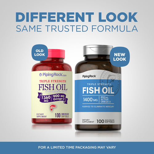 Triple Strength Omega-3 Fish Oil 1400 mg (850 mg Active Omega-3), 100 Quick Release Softgels Before After