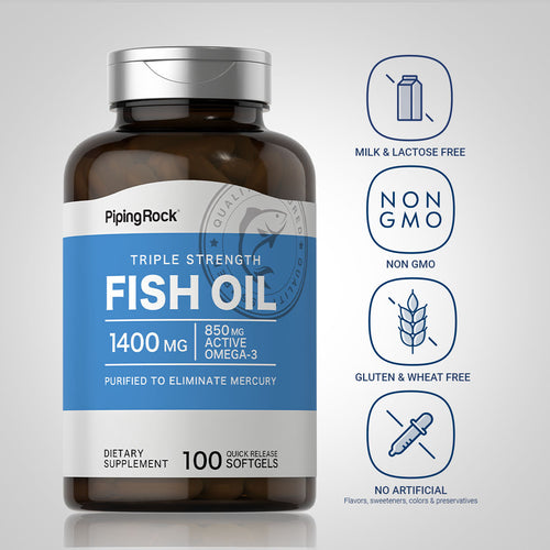 Triple Strength Omega-3 Fish Oil 1400 mg (850 mg Active Omega-3), 100 Quick Release Softgels Dietary Attribute