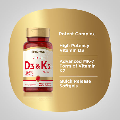 Vitamin D3 & K-2, 45 mcg, 200 Quick Release Softgels Benefits