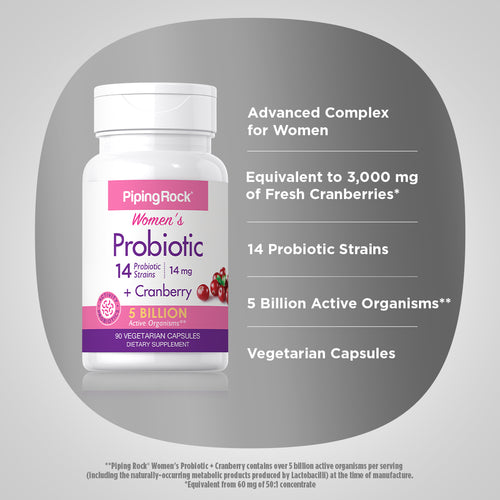 Womens Probiotic 8 Strains 5 Billion Organisms plus Cranberry, 90 Vegetarian Capsules -Benefits