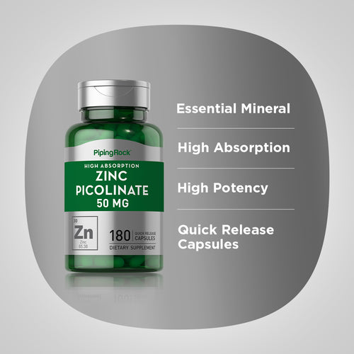 Picolinate de zinc (Zinc à haute absorption) 50 mg 180 Gélules à libération rapide     