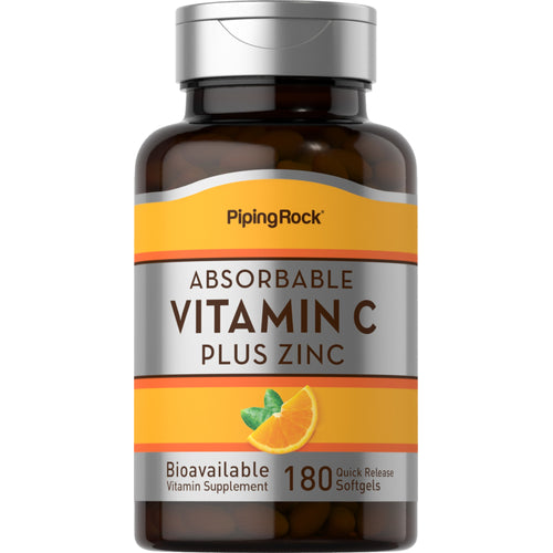 Absorberbar vitamin C plus zink 180 Softgel for hurtig frigivelse       