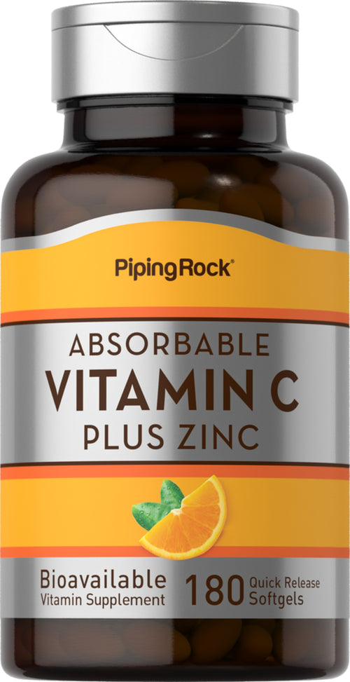 Vstrebateľný vitamín C plus zinok 180 Mäkké gély s rýchlym uvoľňovaním       