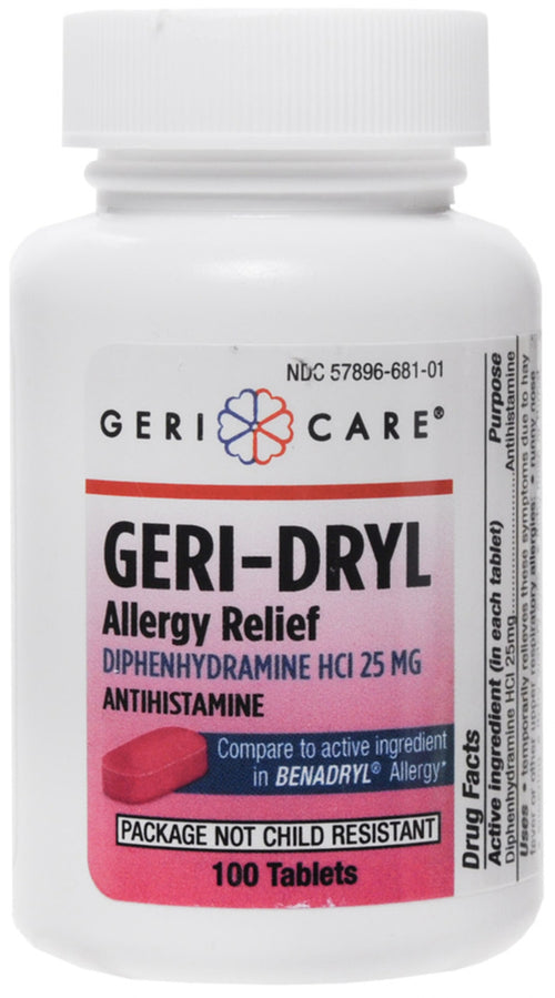 Antihistamin-diphenhydramin HCl 25 mg (allergilindrende) Sammenlign med Benadryl 100 Tabletlər     