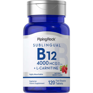 B12 (comprimés sublinguaux) 4000 µg (par portion) + L-Carnitine (baie naturelle) 120 Comprimés à dissolution rapide       