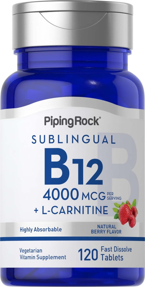 B12 (comprimés sublinguaux) 4000 µg (par portion) + L-Carnitine (baie naturelle) 120 Comprimés à dissolution rapide       