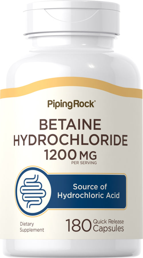 Betaine HCl, 1200 mg (per serving), 180 Quick Release Capsules-Bottle