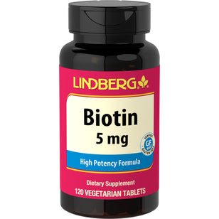 ビオチン  5 mg (5000 mcg) 120 ベジタリアン錠剤       