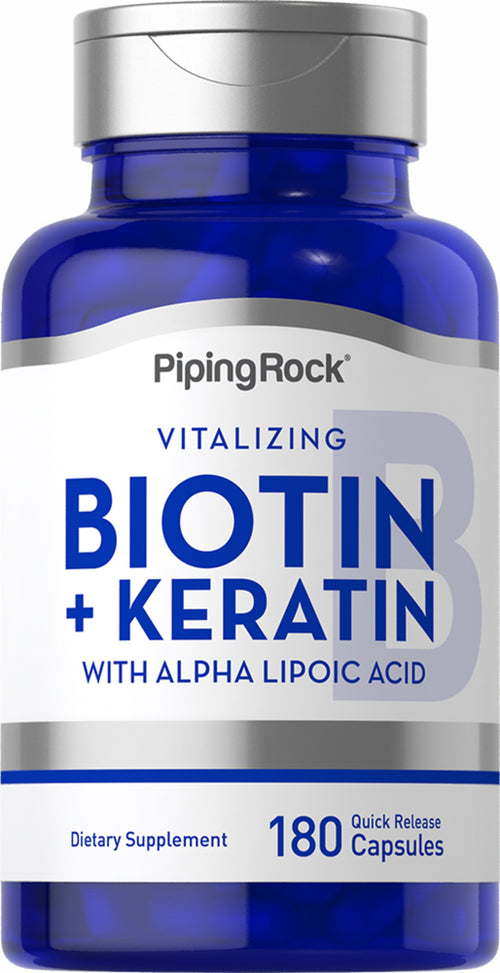Biotin 5000 mcg (5mg) Plus Keratin, 180 Quick Release Capsules Bottle