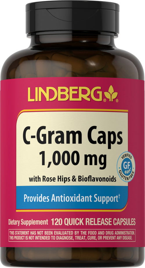 Vitamine C 1 000 mg avec des cynorhodons et bioflavonoïdes pour lutter contre les bactéries à gram positif 120 Gélules à libération rapide       