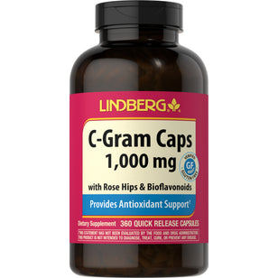 C-Gram 1000 mg mit Hagebutten und Bioflavonoiden 360 Kapseln mit schneller Freisetzung       