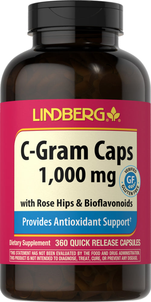 C-Gram Caps, 1000 mg, con escaramujo y bioflavonoides 360 Cápsulas de liberación rápida       