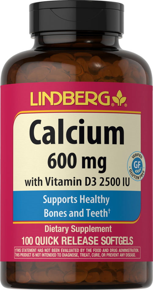 Kalzium 600 mg mit Vitamin D3 2500 IU 100 Softgele mit schneller Freisetzung       
