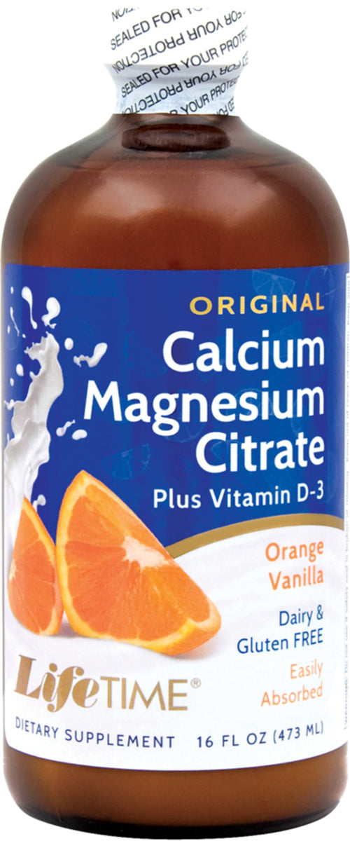 Cytrynian magnezu i wapnia z witaminą D3 w płynie (pomarańcza, wanilia) 16 Uncje sześcienne 473 ml Butelka    