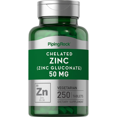 Chelated Zinc (Gluconate), 50 mg, 250 Tablets Bottle