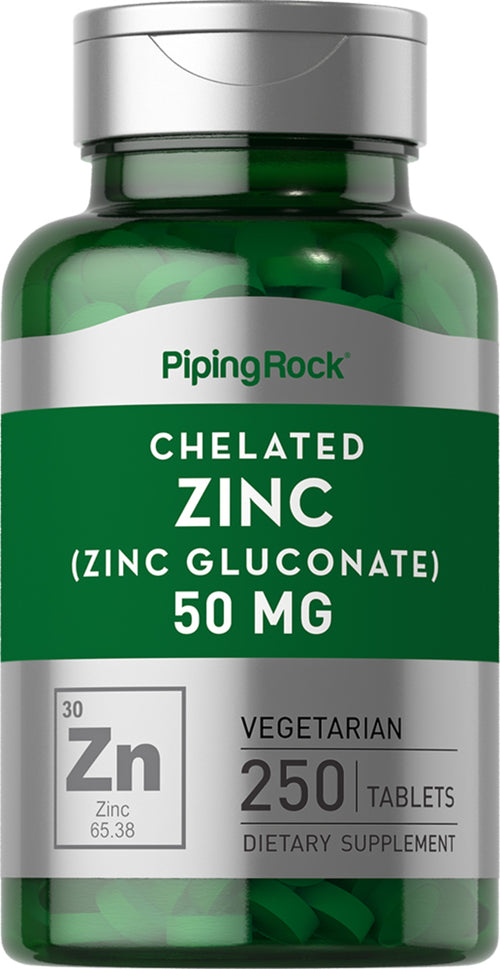Chelated Zinc (Gluconate), 50 mg, 250 Tablets Bottle