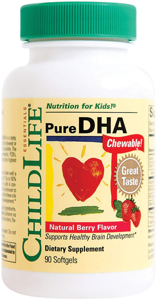 DHA puro mastigável natural infantil com sabor a frutos silvestres 90 Cápsulas gelatinosas       